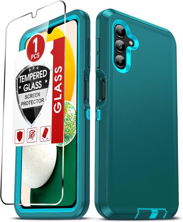 LeYi Compatible for Samsung Galaxy-A13-5G-Phone Case: Samsung A13 Phone Case with Tempered Glass Screen Protector, 3 in 1 Rugged Cover, Military Grade Shockproof Funda para Galaxy A 13 5G Case, Teal