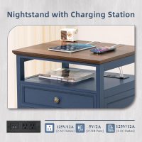 Farmhouse Nightstand Set of 2 with Charging Station, 24" Wide End Table with 2 Drawers,Wood Dresser for Bedroom,Bed Side Table Chest of Drawers Cabinet,Navy BlueNight Stand for Living Room - Image 6