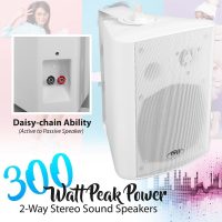 Pyle Wall Mount Home Speaker System - Active Passive Mountable Bookshelf Indoor Studio Garage Patio Stereo Sound Home Theater, Wireless Bluetooth Speaker Set W/Aux & RCA, White - Image 6
