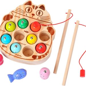 Montessori Magnetic Wooden Fishing Game for Toddlers 1-3 Years Old,Fine Motor Skills Early Learning Eyes Hands Cooperation Toy for Boys & Girls Great Birthday Gift