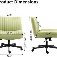 Darkecho Criss Cross Chair with Wheels,Thick Padded Fabric Cross Legged Wide Chair with Pocket Spring Cushion,Comfortable Adjustable Computer Office Task Vanity Chair for Home Office,Bedroom,Green - Image 6