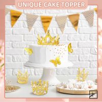 ZIFTY 4 Pcs Crowns for Flower Bouquets Accessories with 12 Pcs Gold Butterfly Decorations and 50 Pcs Diamond Pins for Flower Bouquets, Cake Topper (Gold, Silver) - Image 6