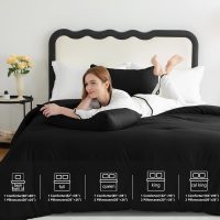CozyLux Queen Comforter Set Black, 3 Pieces Solid Queen Comforter Breathable Quilted Style Bedding Sets, Luxury Soft Microfiber Down Alternative Comforter for All Season (1 Comforter & 2 Pillowcases) - Image 6