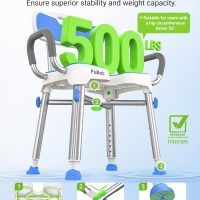 Ergonomic H-Shaped Shower Chair for Elderly and Disabled with Padded Back & Arms, FSA/HSA Eligible 500 lbs Heavy Duty Adjustable Shower Stool Seat for Easy Cleaning, Anti-Slip Bath Chairs for Bathtub - Image 2