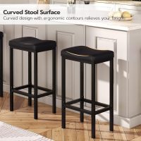 HOOBRO Bar Stools, Set of 2 Bar Chairs, Counter Height Stools, Saddle Barstools with Curved Surface, 24.8 Inches, 2.4" Thick Upholstery, for Kitchen, Dining Room, Cafe Black BB10BY01 - Image 8