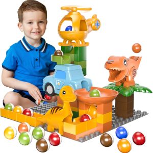 Marble Runs for Kids 4-8, Dinosaur Toys, Montessori Learning STEM Building Toys, Compatible with All Major Brands of Building Blocks for Toddler, Kids Ages 3 4 5 6 7 8+ Boys Girls Gifts
