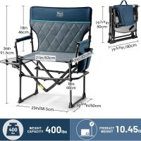 TIMBER RIDGE Aluminum Camping Directors Chair with Side Table Pocket, Portable Folding Heavy Duty Lawn Chair for Fishing Trip Picnic Concert Outdoor 400lbs, Navy 2 Pack - Image 2