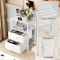 Furologee Nightstands Set of 2, End Tables Set of 2 with Charging Station and LED Lights, White Night Stands with 2 Fabric Drawers, Bedside Tables for Living Room/Bedroom - Image 6