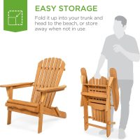 Best Choice Products Folding Adirondack Chair Outdoor Wooden Accent Furniture Fire Pit Lounge Chairs for Yard, Garden, Patio w/ 350lb Weight Capacity - Natural - Image 4