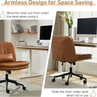 Dual Layer Criss Cross Legged Chair with Wheels, Comfy Rolling Office Desk Armless Chair with Pillows, Wide Swivel Vanity Chairs Computer Task Chair for Makeup, Bedroom (PU Leather Brown) - Image 6