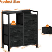 Furnulem 5 Drawer Black Dressers for Bedroom 2 Tier Shelf Storage Small Fabric Dresser for Closet Sturdy Metal Frame Modern Style Storage Cabinets Organization Units for Hallway Rooms - Image 3