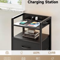 Night Stand Bedside Charger Bedroom - Nightstand with Charging Station & LED Light Strip, Night Stand with Storage Shelf & 2 Fabric Drawers, Morden End Table with U-S-B Ports & AC Outlets - Image 5