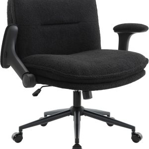 Criss Cross Chair with Wheels and Flip-Up Arms, Ergonomic Cross Legged Office Chair with Fabric Padded, Height Adjustable Wide Seat Crosslegged Desk chairsfor Home Office, Bedroom Vanity (Black)