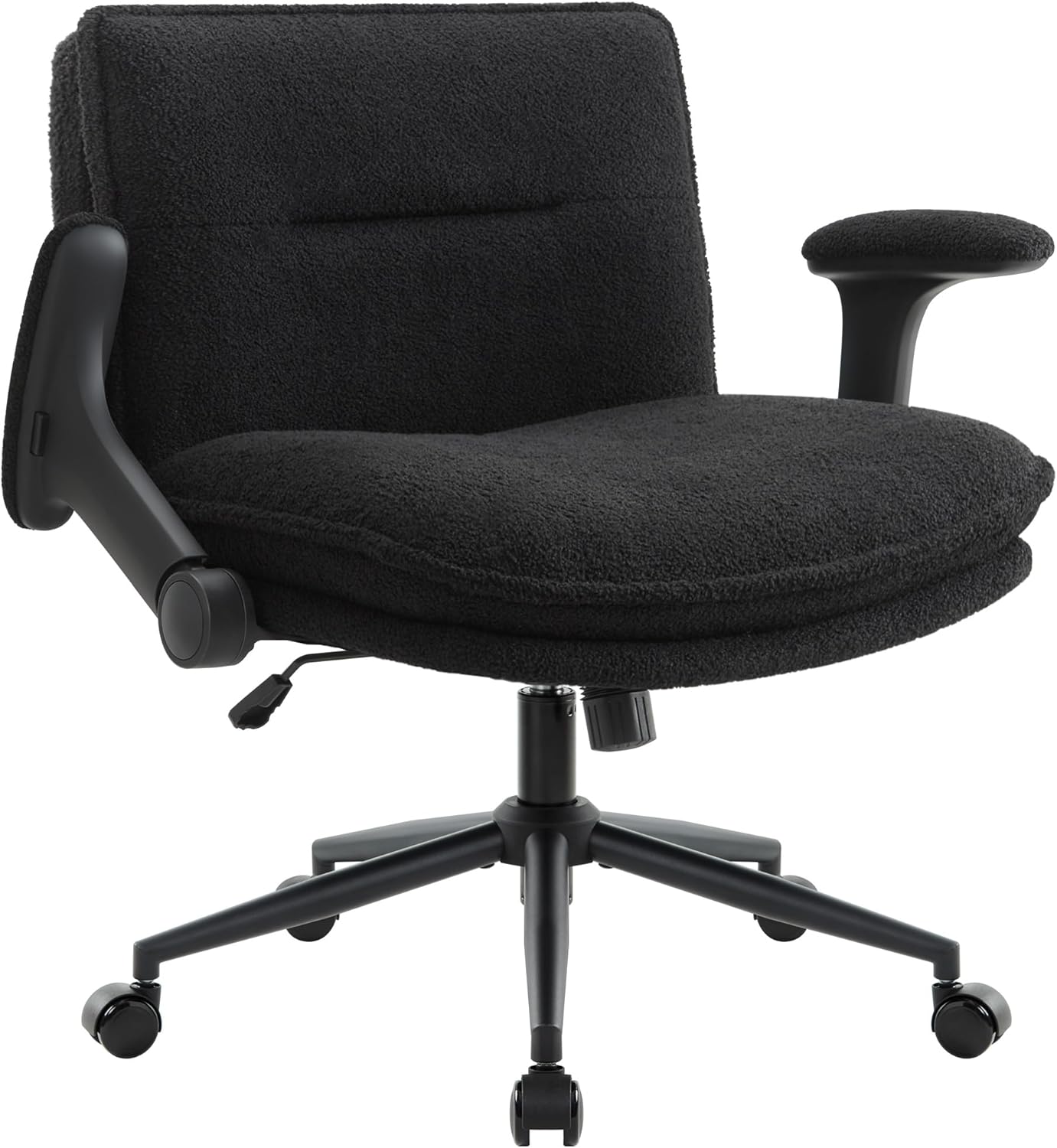 Criss Cross Chair with Wheels and Flip-Up Arms, Ergonomic Cross Legged Office Chair with Fabric Padded, Height Adjustable Wide Seat Crosslegged Desk chairsfor Home Office, Bedroom Vanity (Black)