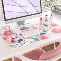 Colorful Star Large Mouse Pad, Pink Floral Desk Mat for Desktop, Women Girls Flowers PU Leather Waterproof Desk Pad, Computer PC Laptop Protector Gaming Mouse Pads for School Office Home 31.5" x 15.7" - Image 2