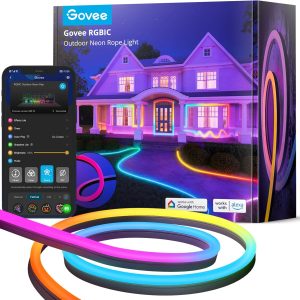 Govee Outdoor Neon Rope Lights, 32.8ft RGBIC IP67 Waterproof Patio Decorations with 64 Scene Modes, Music Sync, Flexible LED Outdoor Lights, Neon Lights Work with Alexa, Google Assistant