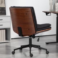 Armless Modern Walnut Office Desk Chair with Wheels, Adjustable Wide Swivel Task Chair, Ergonomic Cross Legged Fabric Chair for Conference Room, Home Office (Black) - Image 7