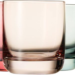 Khen Colored Old-Fashioned Drinking Glasses | Set of 6 | 9.6oz Art Deco Stemmed Glasses for Whiskey, Martini, Cocktail, Champagne, Wine | Muted Pastel Colors | Father's Day Gift Idea for Dad or Him