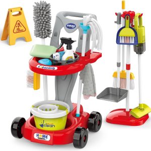 Toddler Cleaning Set，Kids Cleaning Toy Set，New 29-Piece Detachable Kids Cleaning Set for Toddlers - Pretend Play Educational Cleaning Carts (red)