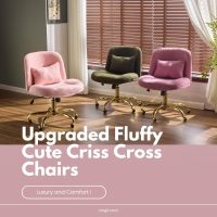 VINGLI Wide Criss Cross Legged Office Chair,Buttprint Ergonomic Desk Chair Comfy with Pillow&Gold Base,Dual-Use with/no Wheels,Adjustable Vanity Swivel Chair for Bedroom,Home Office,Teddy Fleece,Pink - Image 3