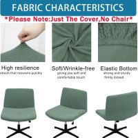 Vanity Chair Cover Criss Cross Chair Cover Waterproof and Elastic Armless Chair Slipcover Armless Chair Covers Office Chair Covers (Green,Just The Cover,No Chair) - Image 4