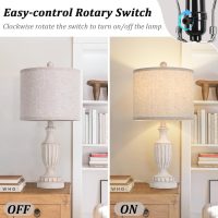 TOBUSA 22“ Farmhouse Table Lamps Set of 2, White Rustic Vintage Table Lamps for Living Room Bedroom, Antique Bedside Desk Lamps with Linen Shade, Traditional Resin Nightstand Lamp Sets for End Table - Image 4