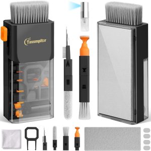 Keyboard Cleaning Kit Keyboard Cleaner, All in One Computer Screen and Laptop Cleaner, Compact Portable Electronic Laptop Cleaning Kit with Soft Brush and Spray for MacBook iPad iPhone Earbud, Black