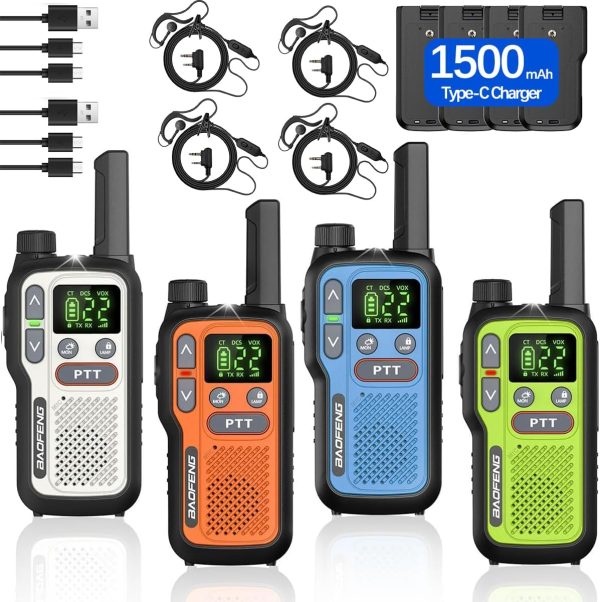 Walkie Talkies Long Range For Adults,Rechargeable 22 FRS NOAA Family Walky Talky 2 Way Radio Walkie Talkies With Earpiece 1500mAh Battery VOX Flashlight Type-C Charging For Camping Hiking Cruise,4Pack