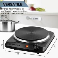 OVENTE Electric Countertop Single Burner, 1000W Cooktop with 7.25 Inch Cast Iron Hot Plate, 5 Level Temperature Control, Compact Cooking Stove and Easy to Clean Stainless Steel Base, Black BGS101B - Image 4