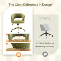 VINGLI Modern Curved Office & Vanity Desk Chair, Cute Upholstered Nail Chair with Wheels & 360° Swivel & Club & Tilting & Gold Base, for Bedroom, Living Room, Makeup, Velvet Chenille, Green - Image 8
