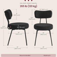 VASAGLE Boucle Dining Chairs Set of 2, Upholstered Kitchen Dining Room Chairs with Curved Backrest and Steel Frame, Modern Mid Century, Round, for Vanity, Living Room, Ink Black UKDC110B01 - Image 2