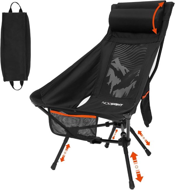NOVSIGHT Camping Chairs - Folding Portable Camp Chair, High Back Camping Chair with Headrest, Outdoor Comfortable Camping Chair for Adults Hiking Backpacking