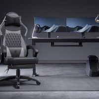 Dowinx Gaming Chair with Pocket Spring Cushion, Ergonomic Computer Chair with Massage Lumbar and Footrest for Adults, High Back Game Chair Leather for Office Gaming 300LBS, Grey New - Image 2