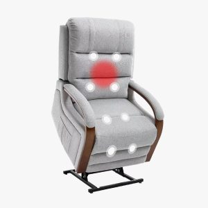 FLEXISPOT Dual Motor Power Lift Recliner Chair for Elderly, Electric Lay Flat Reclining Chair with Massage & Heat, Side Pockets, Fabric Single Sofa for Living Room,Light Gray