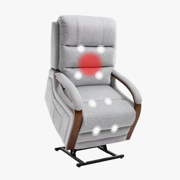 FLEXISPOT Dual Motor Power Lift Recliner Chair for Elderly, Electric Lay Flat Reclining Chair with Massage & Heat, Side Pockets, Fabric Single Sofa for Living Room,Light Gray