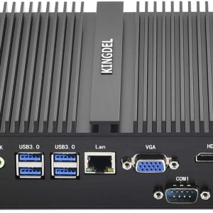 KINGDEL Fanless Industrial Computer, Mini PC, core i7 8th Gen. CPU, 16GB RAM 512GB NVMe SSD, 4K: 4096 x 2304, HD Port, VGA, 2xCOM RS232, Metal Case