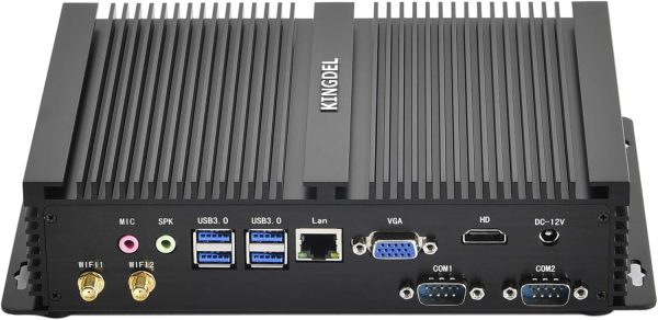 KINGDEL Fanless Industrial Computer, Mini PC, core i7 8th Gen. CPU, 16GB RAM 512GB NVMe SSD, 4K: 4096 x 2304, HD Port, VGA, 2xCOM RS232, Metal Case