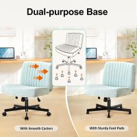 Criss Cross Chair with Wheels,Thick Padded Fabric Cross Legged Office Desk Chair with Pocket Springs Cushion,Dual-Purpose Base,Wide Adjustable Computer Home Office Vanity Chair,Mint Green - Image 4