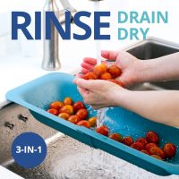 BLUE GINKGO Over the Sink Colander Strainer Basket - Wash Vegetables and Fruits, Drain Cooked Pasta and Dry Dishes - Extendable - New Home Kitchen Essentials (7.9 W x 14.5-19.5 L x 2.75 H) - Teal - Image 2