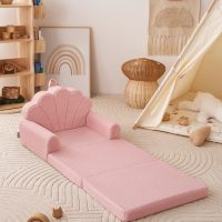 Blissful Diary Kids Couch, 2-in-1 Soft Toddler Couch Fold Out, Toddler Chair Comfy, Convertible Sofa to Lounger, Kids Furniture for Playroom, Gift for Birthday, Children's Day, Pink Shell - Image 9