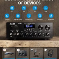 Moukey Stereo Receivers with Bluetooth 5.0, 400W 2.0 Channel Power Audio Amplifier Stereo System w/USB, SD, AUX, RCA, MIC in w/Echo, LED for Karaoke, Home Theater Speakers - MAMP1 - Image 2