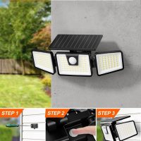 INCX Solar Lights Outdoor Waterproof, 3000 LM 156 LED Motion Sensor Outdoor Lights, 3 Heads Solar Powered Security Flood Light Motion Detected Spotlight for Patio Garage Yard Entryways, 2 Pack Black - Image 4