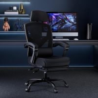 DUMOS Home Office Desk Chair with Footrest, High-Back Mesh Rolling Swivel Reclining Chairs with Wheels, Comfortable Headrest, Lumbar Support, Comfy Arms for Home, Office, Gaming, Student, Inky - Image 2