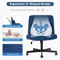 Criss Cross Ergonomic Office Chair: Velvet Cross Legged Chair with Wheels and Back Support, Ideal for Desk and Meditation (Linen Blue, with Wheels) - Image 3
