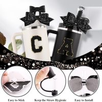 Black Cup Accessories Set for Stanley 30OZ & 40OZ Tumbler with Handle, Letter Charms, Bow & Diamond Straw Covers, Glitter Silicone Boot, Personalized Sticker for Stanley Cup Accessories (V) - Image 4