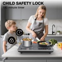 VBGK Double Induction Cooktop, 24 inch 4000W Electric cooktop with hot plate, induction stove top with LED Touch Screen 9 Levels Settings with Child Safety Lock & Timer 110V Induction cooktop 2 burner - Image 9