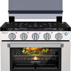 CAMPLUX Classic RV Propane Range 17 Inches, Propane Range Oven with 3 Burners Cooktop for RV, RV Propane Stove Oven Combo 28,100 BTU/Hr, Stainless Steel RGS17MSF