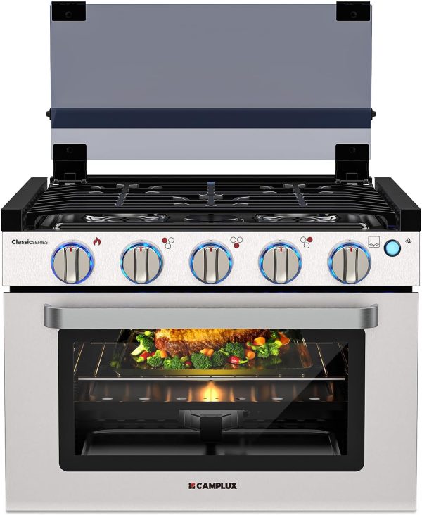 CAMPLUX Classic RV Propane Range 17 Inches, Propane Range Oven with 3 Burners Cooktop for RV, RV Propane Stove Oven Combo 28,100 BTU/Hr, Stainless Steel RGS17MSF