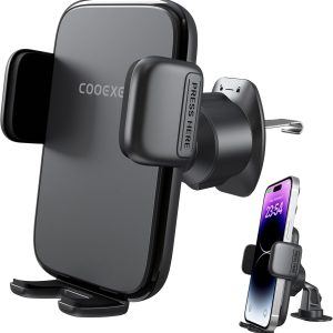 Car Phone Mount for Air Vent & Dashboard, Universal Clip Holder with 360° Rotation, One-Button Release Car Phone Holder Compatible iPhone Samsung Google Smartphones, Truck Car Accessories