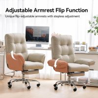 EMIAH Office Chair with Foot Rest Criss Cross Chair with Wheels and Flip-up Arms Reclining Desk Chair Comfy Wide Seat PU Leather Rolling Computer Home Office Chair (Beige) - Image 6